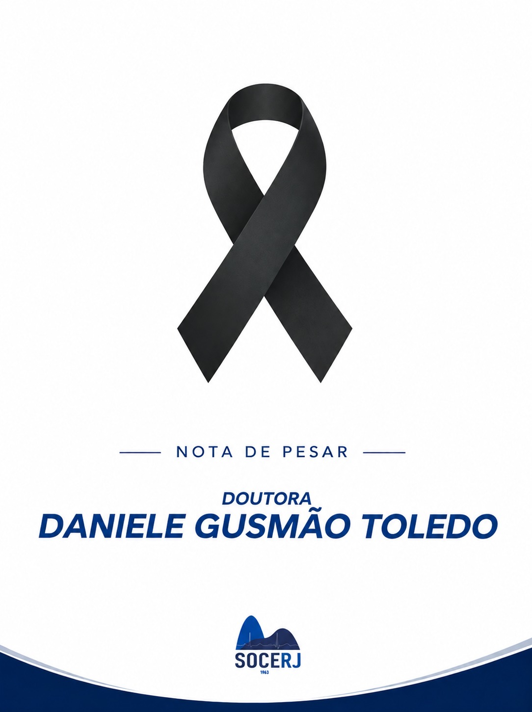 Nota de pesar da SOCERJ pelo falecimento da Dra. Daniele Gusmão Toledo, com laço preto de luto.
